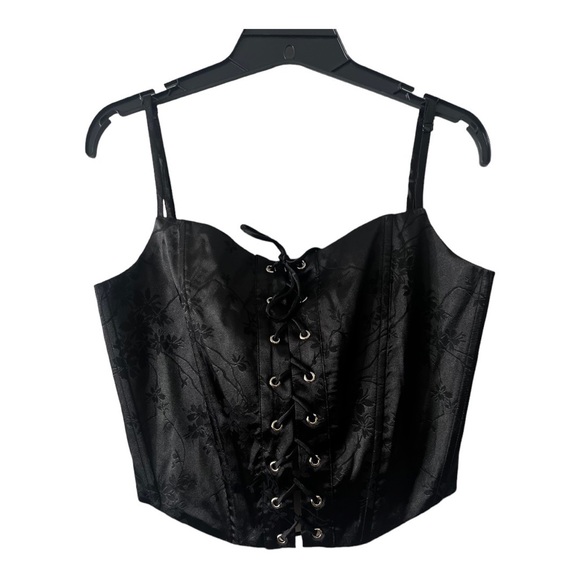 Dolls Kill Tops - Dolls Kill Current Mood Slick Should Be Dancing Floral Satin Corset Top Medium